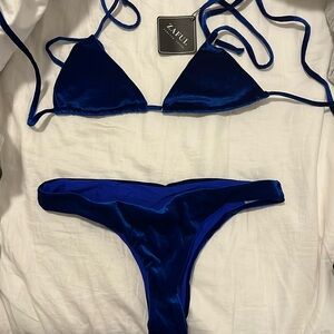 Zaful blue velvet string bikini